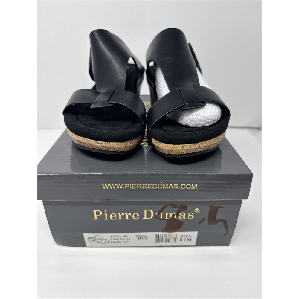Pierre Dumas Women Low Wedge Chantal 26 BLACK Strap Sandal NEW WITH BOX Size 8.5 - Picture 2 of 8
